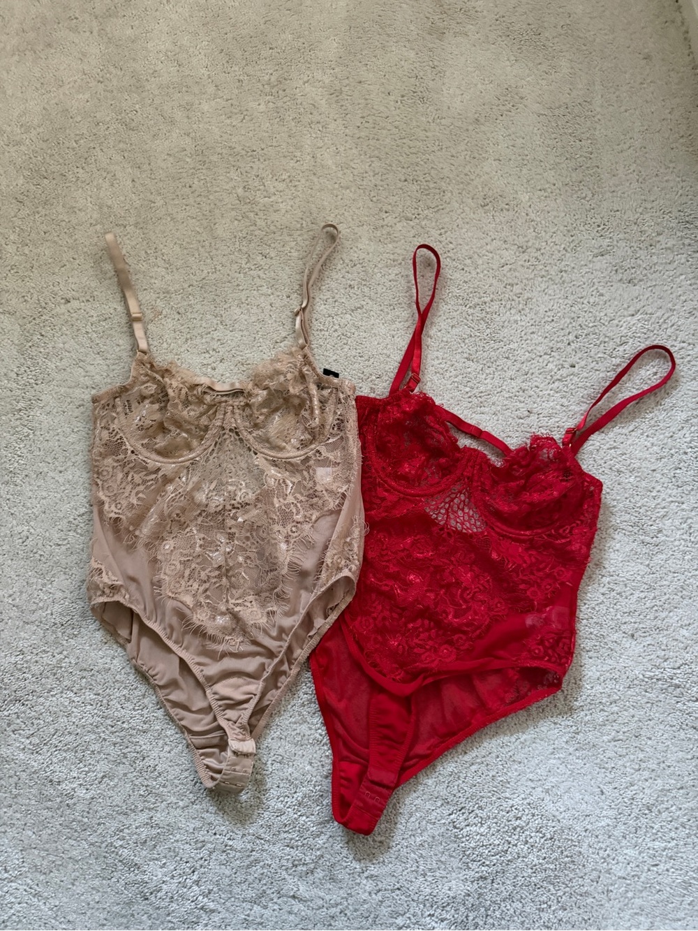 Lace Bodysuit Duo - Red & Nude
